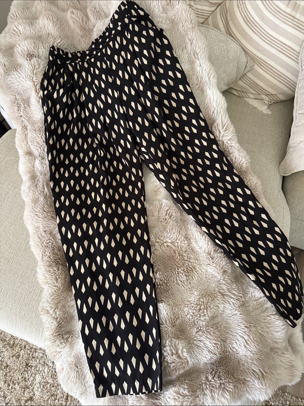 Straight Leg Black & Cream Geometric Pants